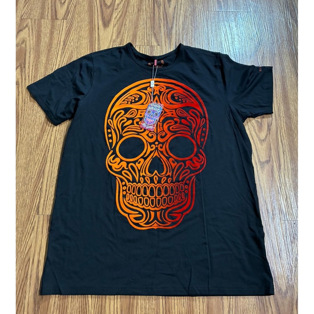 #J115 Ay Guey! Black Skull Short sleeve T Shirt New With Tags Size Large